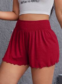 Solflare 大码弹力针织休闲短裤，简约风格，适合日常穿着 - 酒紅色 - 查看 5