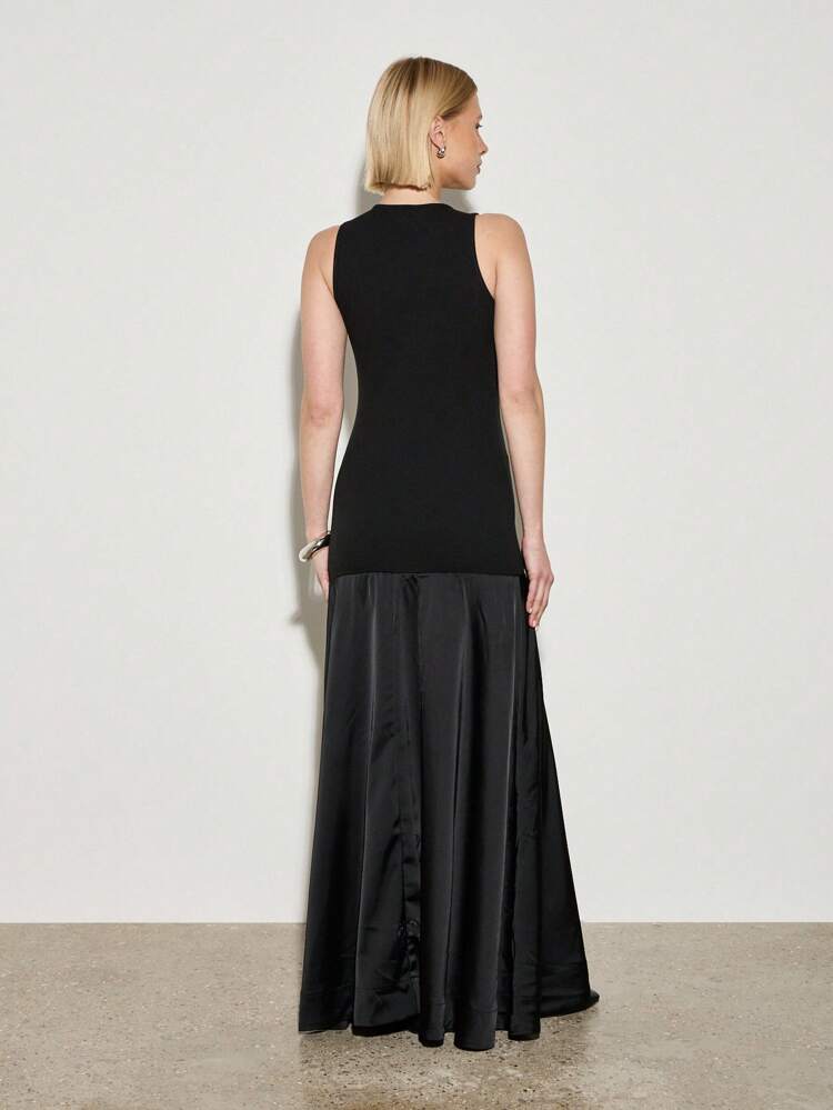 AiiRZ Abito da sera elegante e alla moda, lungo, stile maxi, con collo alto e senza maniche, aderente, colonna, ideale per matrimoni, feste ed eventi formali