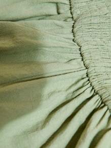 SHEIN Leap Crew Set de 2 piezas para niñas jóvenes que incluye top con tirantes y dobladillo A y pantalones anchos casuales bordados. Adecuado para uso diario de niñas, festivales, eventos familiares y ocasiones especiales, regreso a casa, primavera y verano, perfecto para vacaciones. - Verde - Ver 6