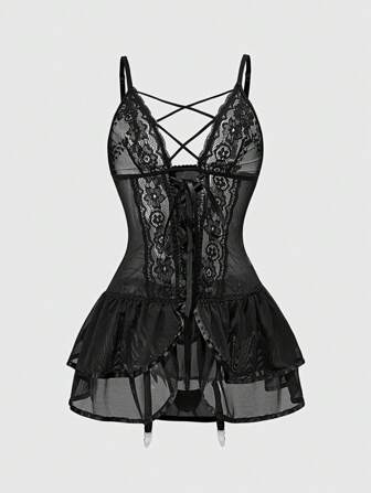 Goth Gothisches Rosen-Braut-Dreieck-Cup-Spitzen-Rüschenstring-Dessous-Set, sexy