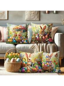 4 peças decoração de Páscoa coelho coelho ovo de Páscoa floral tulipa veludo capas de almofadas, bonito engraçado marrom laranja verde fronhas decorativas, para primavera casa sala de estar quarto sofá cama decoração, sem inserções de almofadas