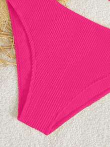 Ensemble de bikini texturé de couleur unie pour jeunes filles, vacances à la plage - Rouge - Voir 4