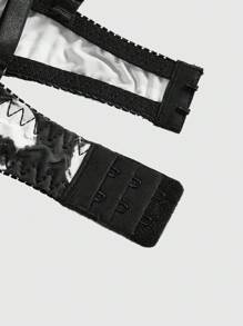 ROMWE Goth Sujetador de lencería con copa con aros, estampado de calavera gótico oscuro, encaje empalmado, ojetes y jacquard - Negro - Ver 3