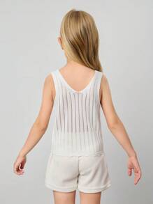 Maija Kids Maija Kids Áo ba lỗ dệt kim họa tiết hoa màu trơn bó sát cho bé gái - trắng - Xem 2