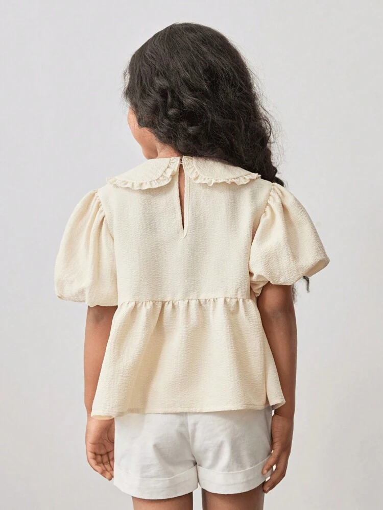 Loose Fit Casual Peter Pan Collar Puff Sleeve Blouse