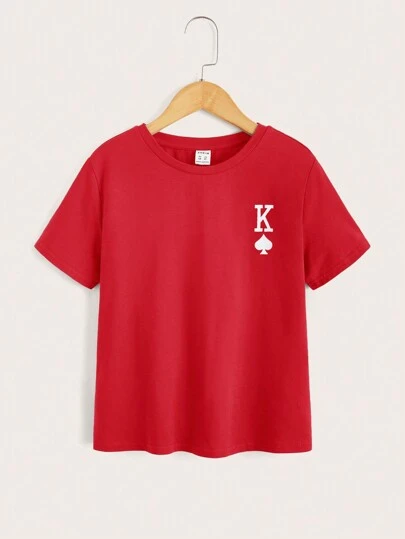 SHEIN Tween Boy Casual bekväm rundhalsad kortärmad brevtryckt T-shirt