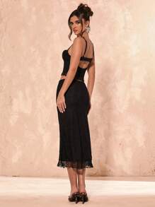 SHEIN BAE Damen 2-teiliges Set aus Tank Top & A-Linien Rock Outfit, minimalistisch modische lässige Streetwear - Schwarz - Übersicht 2