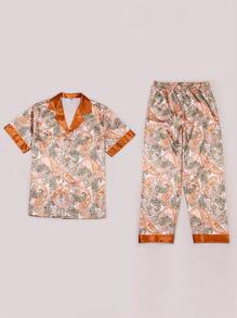 Manfinity ChillVibe 男士佩斯利印花短袖睡衣套装 - 彩色 - 查看 3