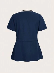 TaskEZ Scrub Uniform Set - Solid Color Short Sleeve T-Shirt & Long Pants, Minimalist And Casual For Daily Wear - Navy Blue - View 4