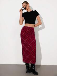 Aveloria GENKIRA Punk Romantic Y2K Rock Printed Plaid Random Chiffon A-Line Skirt, Versatile For Women Fall Cloth For Women - Multicolor - View 6