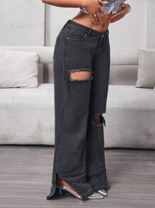SHEIN SXY Damskie jeansy casualowe z przetarciami i rozcięciami