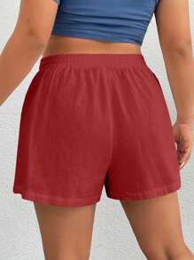 Solflare 勃艮第色编织运动风格大码女式短裤 - 酒紅色 - 查看 2