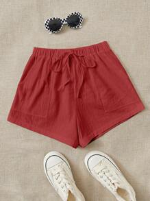 Solflare 勃艮第色编织运动风格大码女式短裤 - 酒紅色 - 查看 4