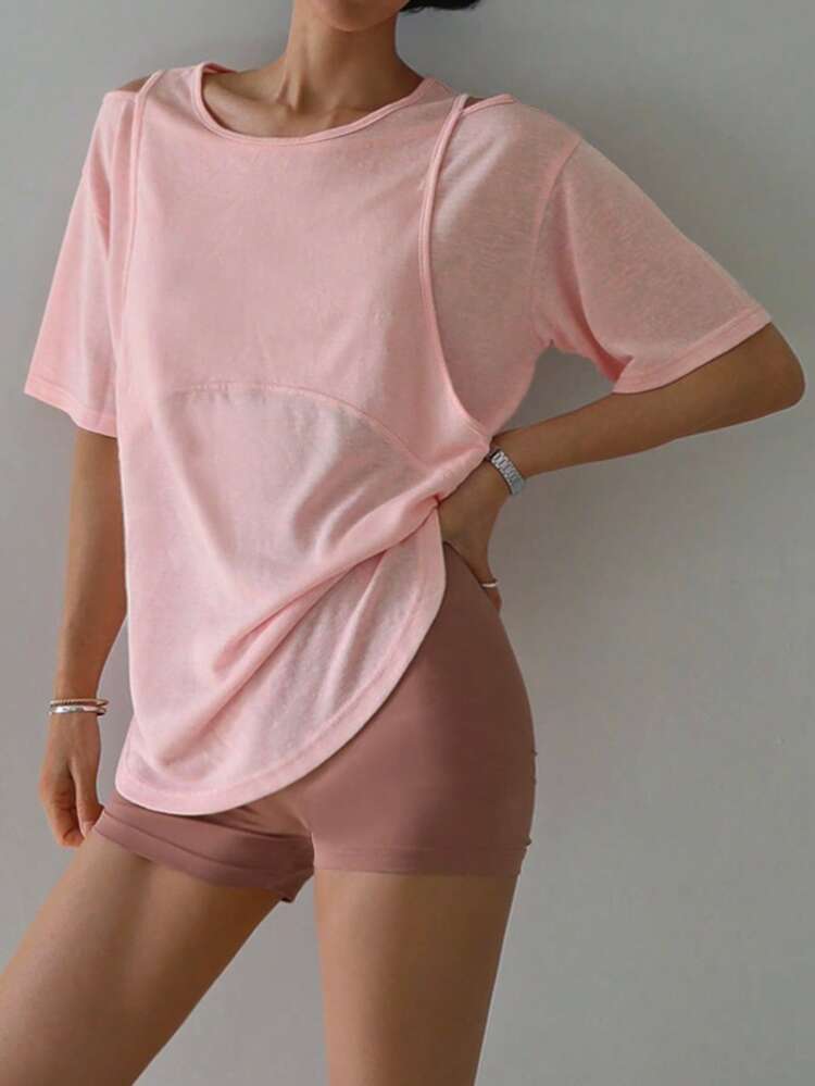 2pcs/Set Women's Casual 2 In 1 Loose Top & Slim Shorts Pajama Set