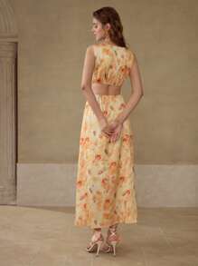 MOTF Kleid mit floralem Muster und Ausschnitten