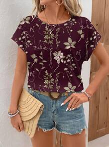 EMERY ROSE Casual Minimalist Women's Round Neck Blouse, Suitable For Summer Chic Blouses For Women,Casual - Multicolor - View 5