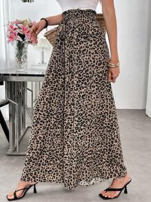 SHEIN LUNE Women's Leopard Print Tie Waist Pocket Pants Skirt, Spring/Summer Summer Outfits For Women Concert Outfit Women Country Business Casual Woman  Summer Outfits For Women