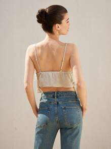 BELROSIE Metallic Satin Fabric Romantic Elegant Luxury Design Layered Ruffle Trim Camisole For Women - Gold - View 2
