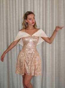 Glamine Women's 70s White Gold Sequin Party Dress,Minimalist Champagne Summer Cocktail Short Dress,Versatile Disco Outfits For Women - Champagne - View 1