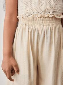 Maija Kids Maija Kids Young Girl's All-Match Loose Wide Leg Pants With Ruffle Waist, Simple Design, Fashion Casual Wear, Khaki Color, Spring/Summer