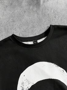 Manfinity NXTstreet Herren Digital bedrucktes, locker gestricktes Kurzarm Rundhals T-Shirt, geeignet für den Sommer - Schwarz - Übersicht 4