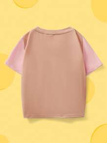 TOM & JERRY X SHEIN Baby Girl Cute Cartoon Print Pink Khaki Casual Short Sleeve T-Shirt - Multicolor - View 2