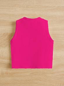 SHEIN Young Girl Casual Minimalist Cartoon Pattern Sleeveless Round Neck Tank Top, Suitable For Summer - Hot Pink - View 2