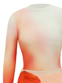 Swim Shayni 女士 3 件套泳衣套装，夏季度假扎染渐变印花长袖短款上衣、长袖短裤和花卉网布沙滩裙，保守的海滩度假装