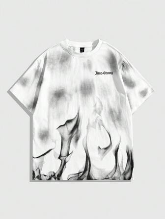 Grunge Punk T-shirt à manches courtes à imprimé vintage délavé à la mode pour hommes