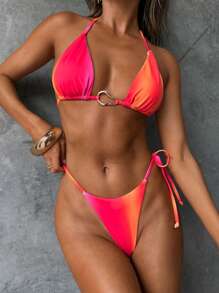 Aloruh Bộ bikini cổ buộc tam giác gợi cảm thanh lịch cho kỳ nghỉ hè của phụ nữ, màu nhuộm loang màu cam, đồ bơi nữ, đồ đi nghỉ của phụ nữ, đồ đi biển của phụ nữ - Nhiều màu - Xem 5
