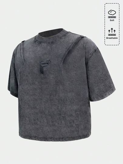 Street Life T-shirt ample version courte avec broderie lavée, style années 2000 pour hommes