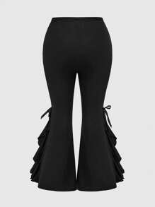 ROMWE Gothic Cross Pendant Contrast Lace Bow Flared Leg Plus Size Pants