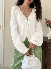 EastFlair 女士长袖衬衫，简约时尚休闲日常穿着 - 白色 - 查看 6