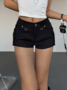 Comfortcana 短款黑色短裤，百搭显瘦，春夏季性感热裤 - 黑色 - 查看 3