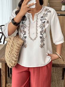 Weeklong 大码花卉印花缺口领度假休闲衬衫