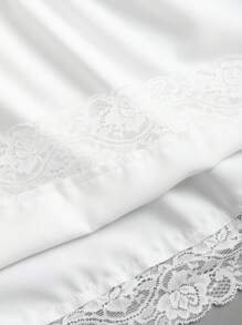 Lunelith SHEIN Lunessa White Elegant Natural Glossy Satin Contrast Lace Elastic Waist Maxi Skirt, Slimming