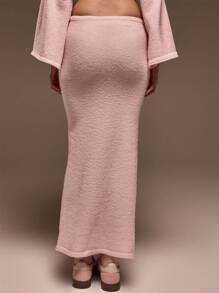 MUSERA 中腰蓬松针织抽绳腰半身裙，春夏可爱情人节感恩节时尚款 - 淺粉色 - 查看 3
