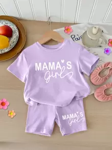 SHEIN 女宝宝简约休闲短袖短裤套装，适合夏季