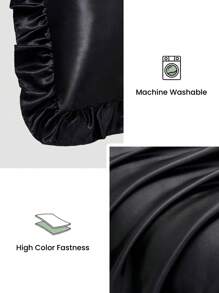 两件套奢华缎面枕套，蕾丝花边，柔软透气，抗皱，呵护头发和肌肤，提升睡眠质量，不含枕芯。适用于家居寝具、宿舍，通过Oeko-Tex认证。 - 黑色 - 查看 5