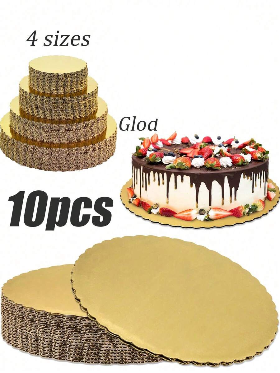 10 Pcs Cake Boards, Glod Cake Boards 6 8 10 12 Inch Round, Food-Graded Cardboard Cake Rounds Cake Base, Waterproof And Oil-Proof Cake Boards For Cake DIY, Dessert And Crafts Display - Multicolor - View 1