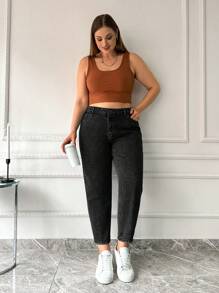 EURMUSE 100%Cotton HIGH WAIST SKINNY LIGHT WASH - Black - View 5