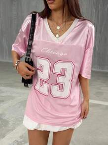 StreetHx Y2K 休闲运动超大数字印花网眼 T 恤，街头风格