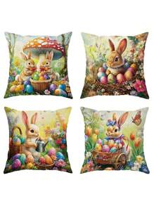 4 peças decoração de Páscoa coelho coelho ovo de Páscoa floral tulipa veludo capas de almofadas, bonito engraçado marrom laranja verde fronhas decorativas, para primavera casa sala de estar quarto sofá cama decoração, sem inserções de almofadas