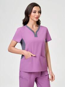 TaskEZ Scrub Uniform Set, Solid Color Short Sleeve T-Shirt & Pants, Minimalist Casual Everyday Wear