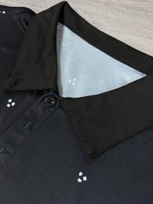 Manfinity Dauomo 男士夏季圖案印花短袖休閒Polo衫，適用於通勤和休閒 - 黑色 - 查看 4