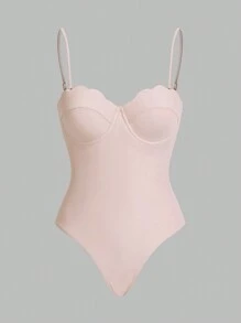 Sweetra Women's Pink Shell Cup Romantic Sweet Sisterly Princess Style One-Piece Swimsuit With Skirt, For Summer Beach Vacation - Pink - View 6