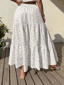 Flirla Gonna a vita elastica multistrato con stampa floreale ditsy, elegante per vacanze, feste cocktail, uso casual, in taglie comode - Multicolore - Visualizzare 3