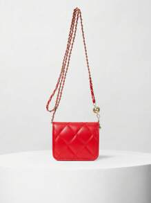 Spring And Summer , Simple And Versatile Texture Gold Ball Chain Strap Mini Bag Shoulder Bag Crossbody Bag - Red - View 3