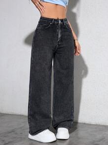 SHEIN EZwear Casual gewassen hoge taille rechte pijp jeans