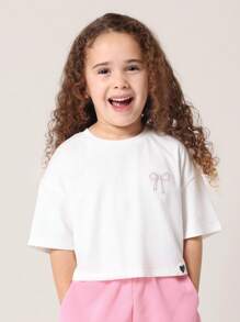 SUMWON 女孩夏季蝴蝶结系列宽松短款上衣和短裤套装，可爱的粉色休闲搭配套装，非常适合春夏休闲运动穿着